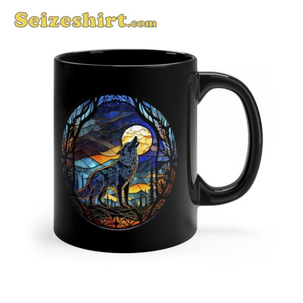 Stained Glass Wolf Ceramic Coffee Mug