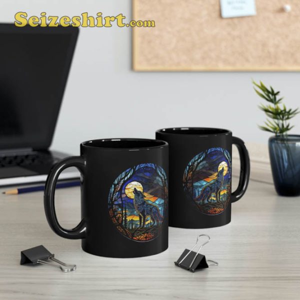 Stained Glass Wolf Ceramic Coffee Mug