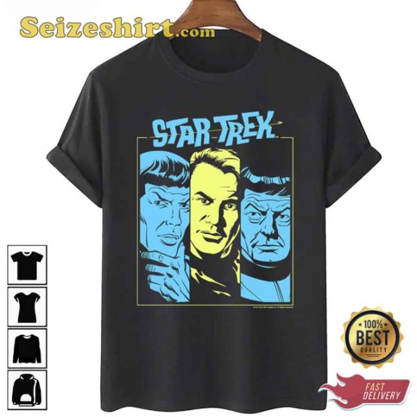 Star Trek Original Series Neon Head Shot Portrait Panels Unisex Tee-Shirt