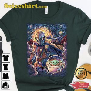 Star Wars The Mandalorian Baby Yoda Starry Night Style T-Shirt