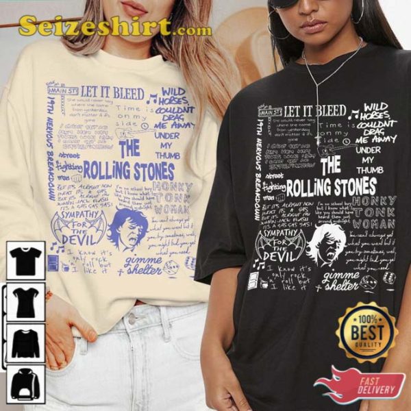 The Rolling Stones Doodle Art Lyric Album Song Music T-Shirt