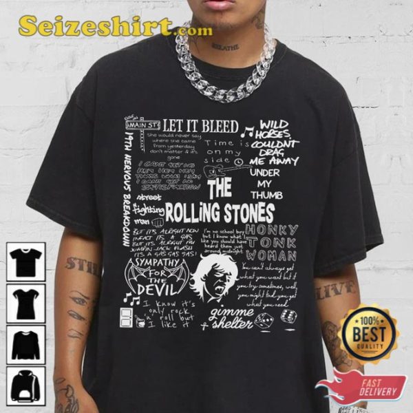 The Rolling Stones Doodle Art Lyric Album Song Music T-Shirt