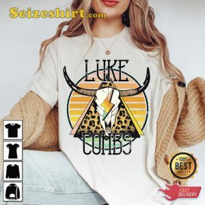 Vintage Luke Combs Western Shirt Boho Cow Skull Tee Shirt