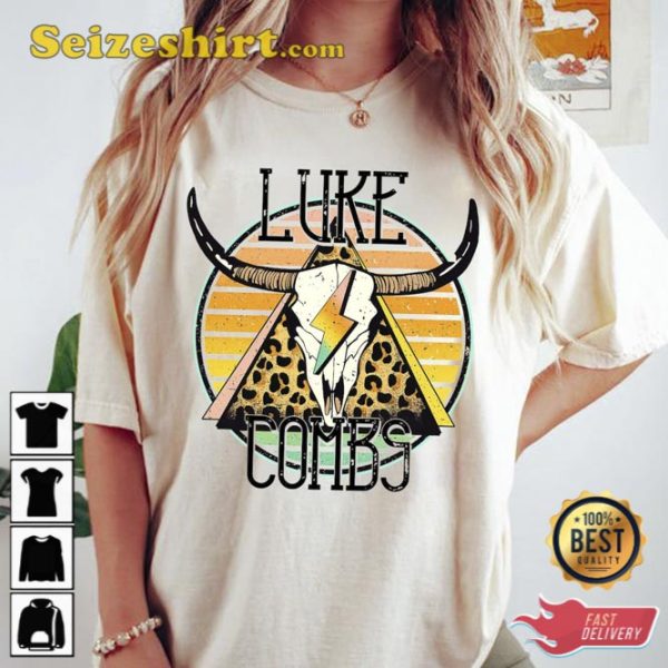 Vintage Luke Combs Western Shirt Boho Cow Skull Tee Shirt