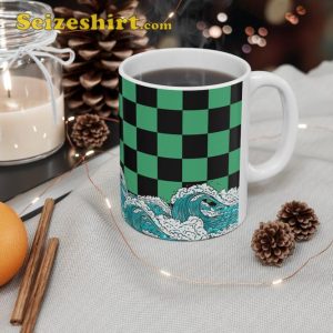 Anime Black and Green Checkered Tanjiro Pattern Ceramic Coffee Mug 1