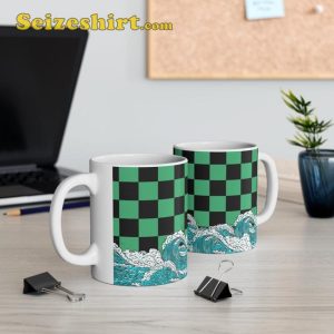 Anime Black and Green Checkered Tanjiro Pattern Ceramic Coffee Mug