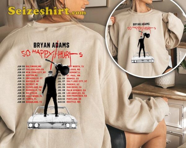 Bryan Adams Tour 2023 So Happy Hurts 1985 Pop Rock Music T-Shirt