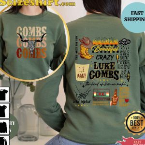 Combs Bullhead Crazy 2 Side Country Music Shirt Luke Combs