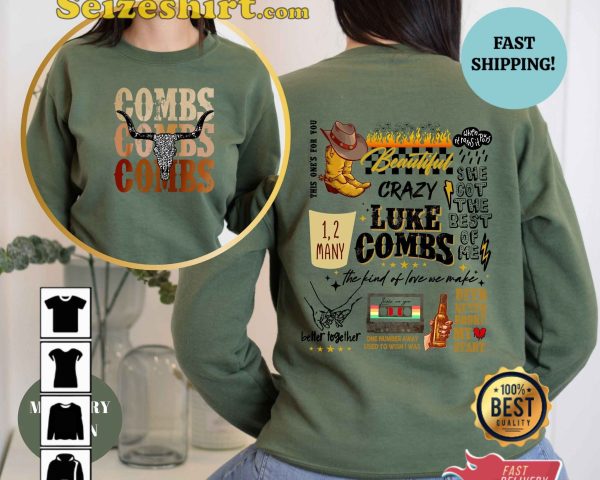 Combs Bullhead Crazy 2 Side Country Music Shirt Luke Combs