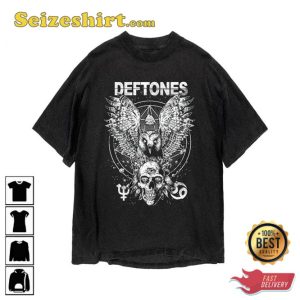 Deftones Pattern Graphic Design Demon Owl Skull Metal Rock Tee