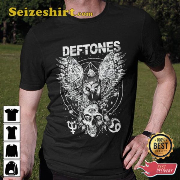 Deftones Pattern Graphic Design Demon Owl Skull Metal Rock Tee