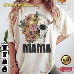 Floral Skull Mama Crewneck Handmade Graphic Tee Shirt
