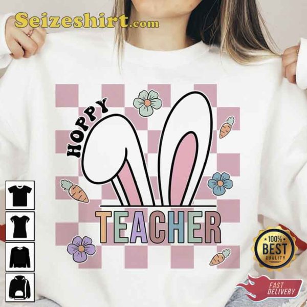 Hoppy Teacher Easter Checkered Gift Essential Tee