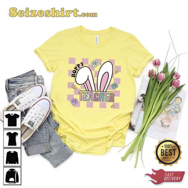 Hoppy Teacher Easter Checkered Gift Essential Tee