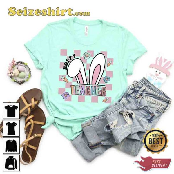 Hoppy Teacher Easter Checkered Gift Essential Tee