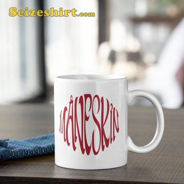 Maneskin Red Text Logo Design White Ceramic Coffee Mug