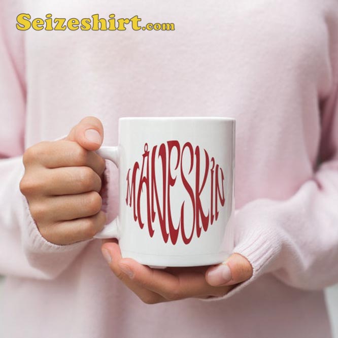 Maneskin Red Text Logo Design White Ceramic Coffee Mug3