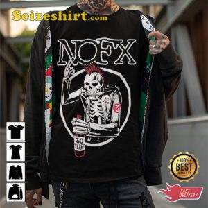 NOFX Flat Mike Punk Rock Band Skeleton Graphic Rocky Tee Shirt