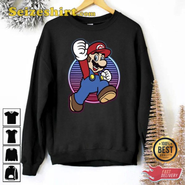 Neon Jump Super Mario Sweatshirt Vintage Gamer Tee