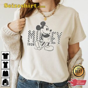 Retro Mickey Mouse 1928 Checkered T-Shirt Disneyland 2023 Tee