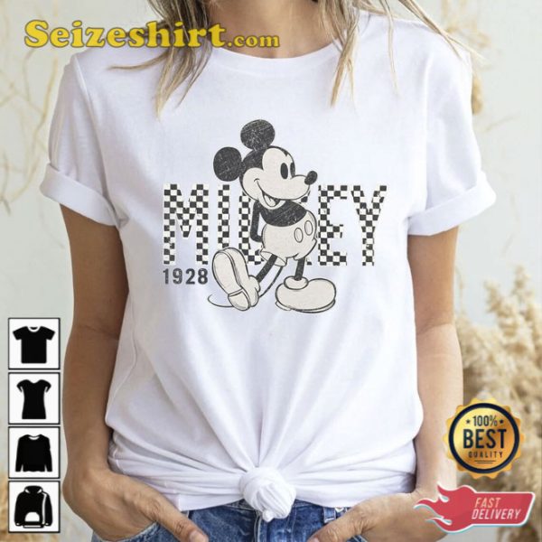 Retro Mickey Mouse 1928 Checkered T-Shirt Disneyland 2023 Tee