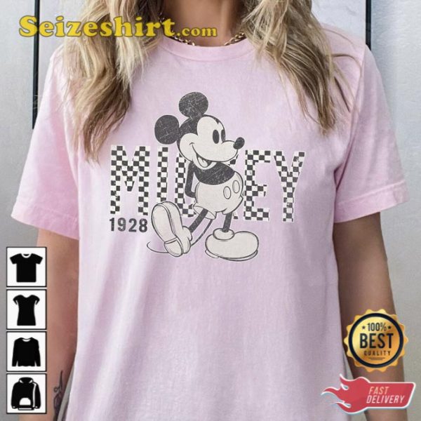 Retro Mickey Mouse 1928 Checkered T-Shirt Disneyland 2023 Tee