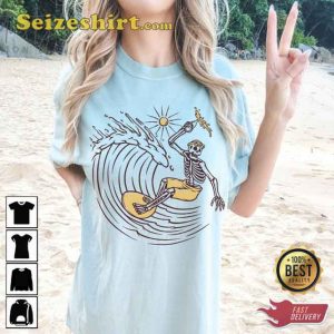 Summer Skeleton Surfing Wave Stay Salty Summertime Vibe T-Shirt