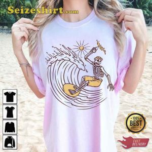 Summer Skeleton Surfing Wave Stay Salty Summertime Vibe T-Shirt