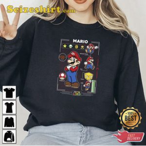 Super Mario Power Up Grid Nintendo Sweatshirt Gaming Style Tee