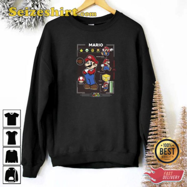 Super Mario Power Up Grid Nintendo Sweatshirt Gaming Style Tee