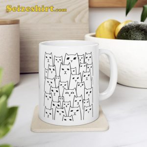 Seamless Pattern With Funny Cats Suspicious Cats Coffe Mug Cat Lover Gift