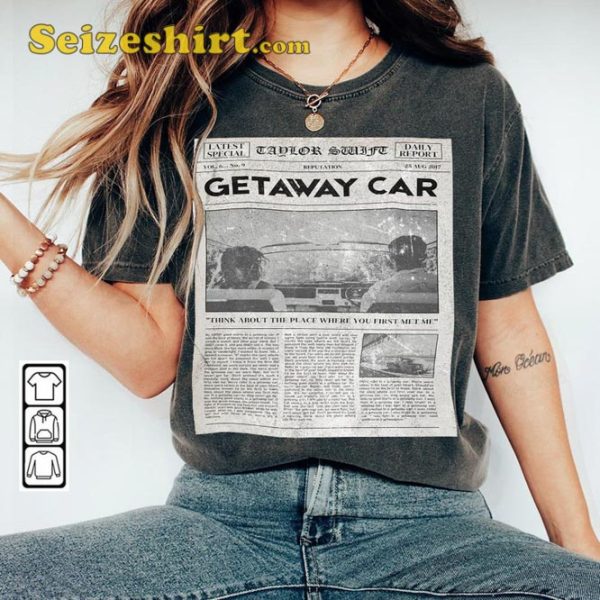 Taylor Music Album Cover Getaway Car Newspaper Style Graphic Unisex T-Shirt