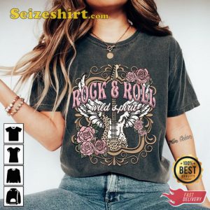 Wild Spirit Lets Rock Vintage Style Rock and Roll Guitar Music Lover Tee