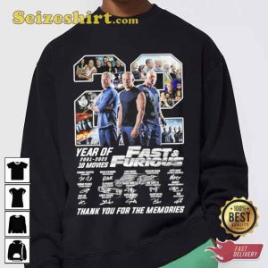 22 year of 2001 2023 10 Movie Fast and Furious Signatures Shirt