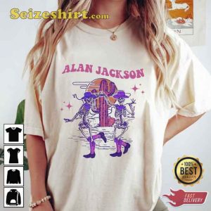 Alan Jackson Skeleton Neon Western Country Music T-Shirt