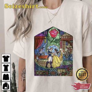 Disney Beauty The Beast Stained Glass Rose Graphic T-Shirt