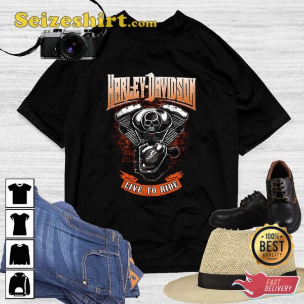 Harley Davidson Skull Live To Ride Motor Cycles Rider Shirt