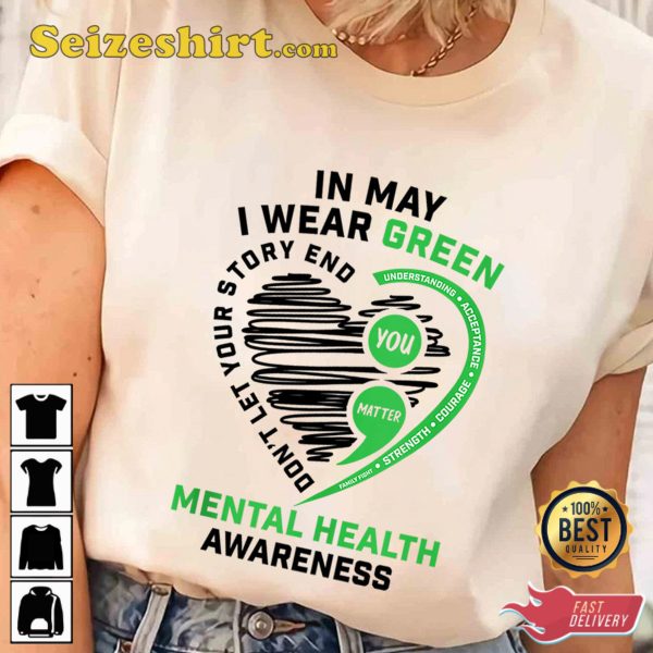 In May We Wear Green Summer Shirt Mental Health Awareness Shirt