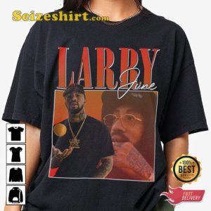 Larry June Orange Print Vintage Style 90s Rap Tee Shirt