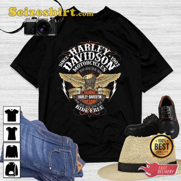 Ride Free Harley Davidson Eagle Motorbike Rider Shirt