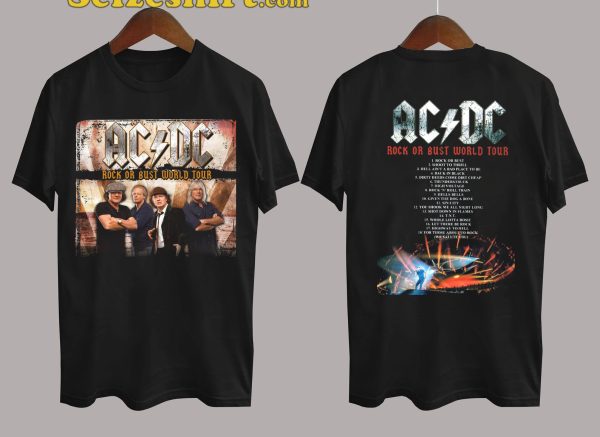 Rock Or Bust World Tour ACDC Band Cotton Black Unisex Shirt