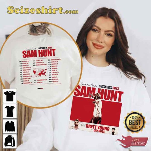 Sam Hunt Summer On The Outskirts 2023 Brett Young Concert Shirt