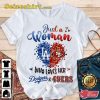 Just A Woman Who Loves Her Dodgers And Raiders Color Tee Shirt