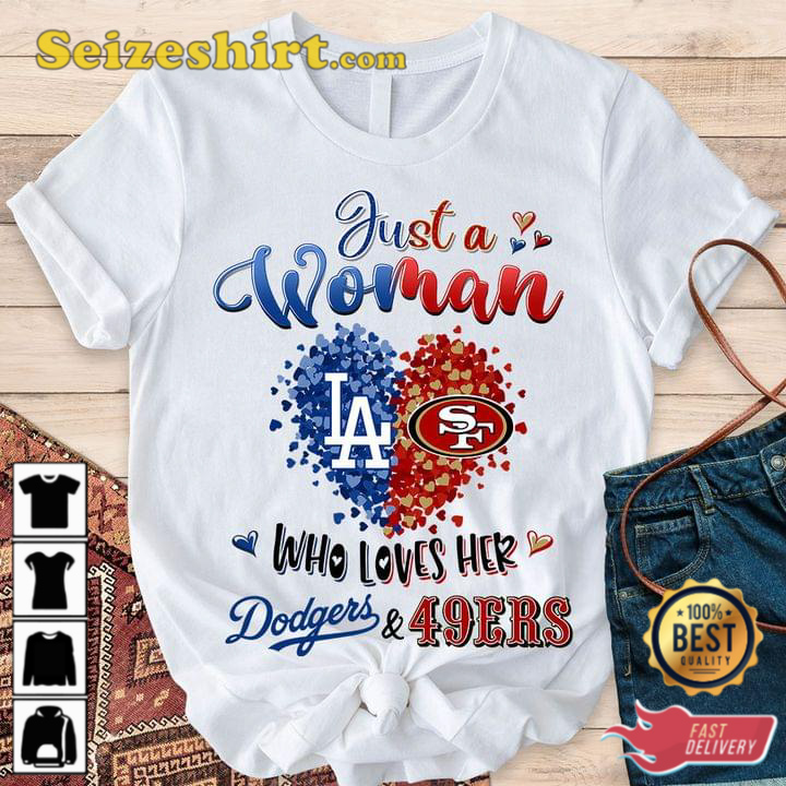 Just A Woman Who Loves Her Dodgers And Raiders Color Tee Shirt, hoodie,  sweater, long sleeve and tank top