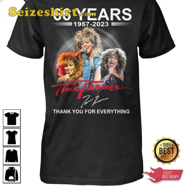 66 Years 1957 2023 Tina Turner Thank You For Everything T-Shirt