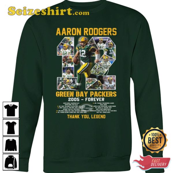 Aaron Rodgers 12 Green Bay Packers 2005 Forever T-Shirt