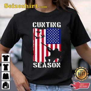 Cunting Season American Flag Dad Love Hunting Fathers Day T-Shirt