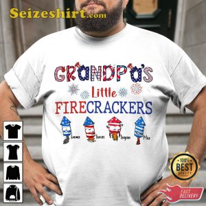 Grandpas Little Fire carackers 4th Of July Gift For Family T-Shirt