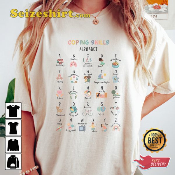 Coping Skill Alphabet ABC Calm Down Strategies T-shirt