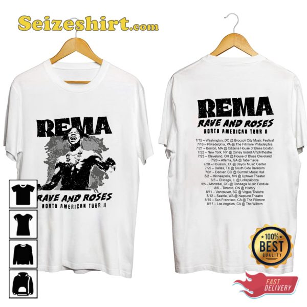 Rema Tour 2023 Rave And Rose North American Concert T-shirt